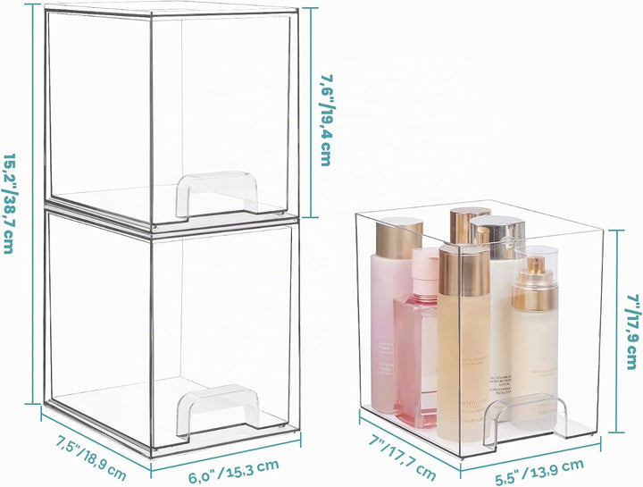 Vtopmart 2 Pack Stackable Storage Drawers, 19 cm hoch Transparent 2 Pack (Hoch*2), Transparent 2 Pac