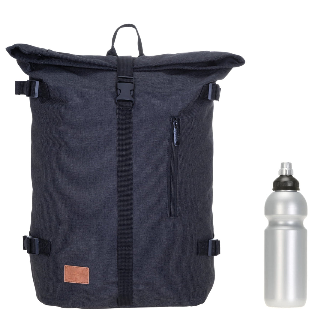New Rebels Rucksack COURIER A4 Roll Up Kurierrucksack + Flasche (Schwarz), Schwarz