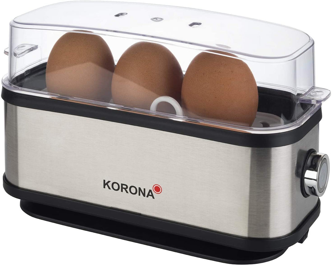 Korona 25304 Eierkocher | 1 bis 3 Eier | Single - Eierkocher | 210 Watt | Edelstahlgehäuse | Kabelau