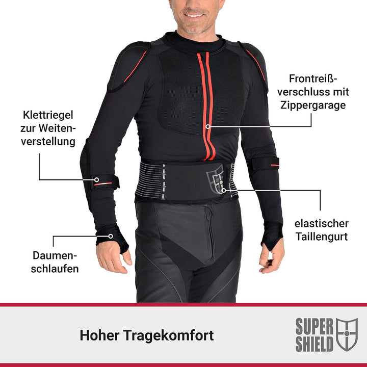 SUPER SHIELD Protektorenjacke, Rückenprotektor, Ellenbogenprotektoren &amp; Schulterprotektoren, Level 2