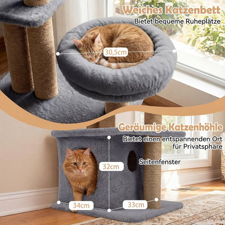 COSTWAY Kratzbaum, 96 cm, Katzenbaum mit Katzenhöhle, Plattform, Bett, grosser Basis &amp; 2 Bällen, Dic