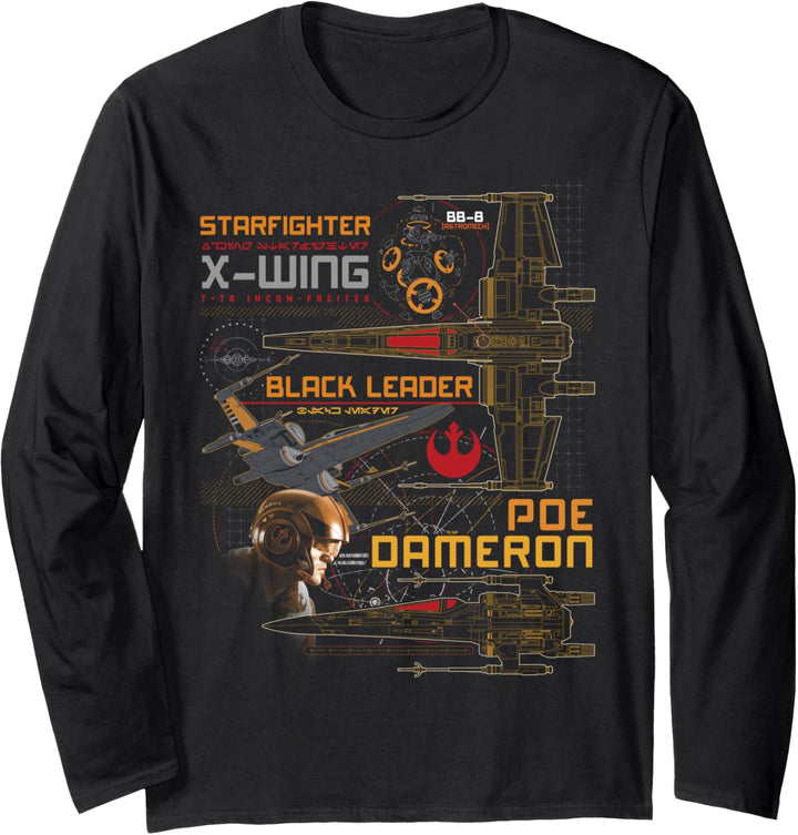 Star Wars The Last Jedi Poe Dameron X-Wing Schematics Poster Langarmshirt