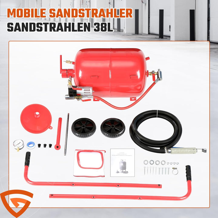 Sandstrahlgerät Sandstrahlen 38 L Sandstrahlmaschine, 60-110 PSI Mobiler Sandstrahler, Keramikdüsen