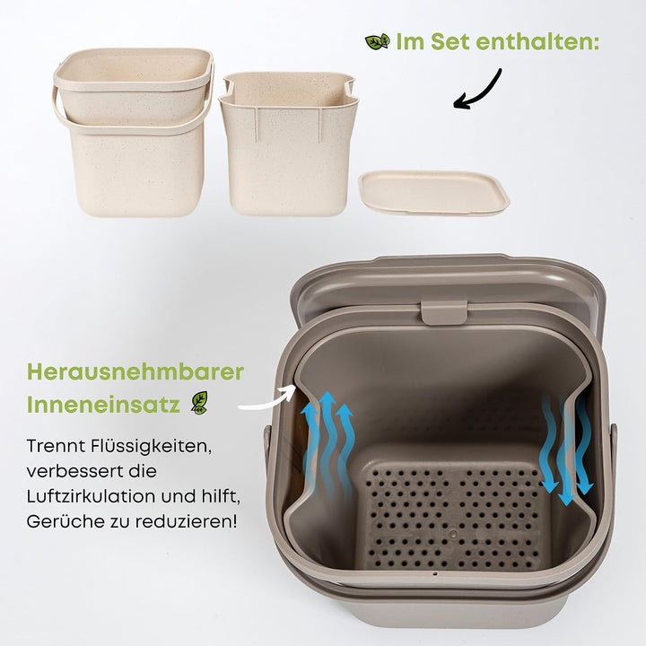 Urbalive Design Biomülleimer Küche 8L mit herausnehmbarem Sieb - Komposteimer Küche mit Deckel - Kle