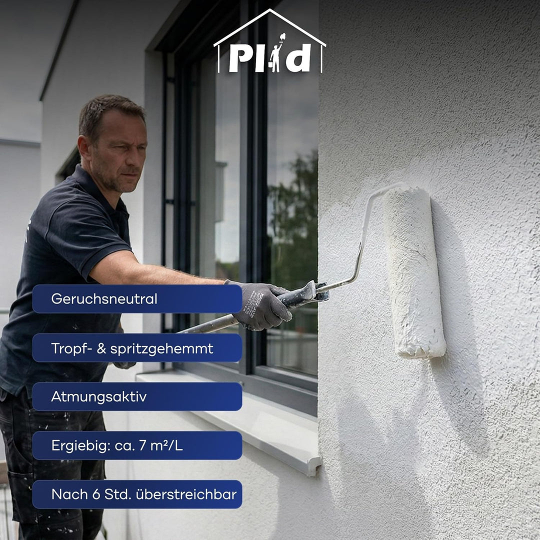 plid® Silikon Fassadenfarbe Weiss Aussen matt 5L - für Beton, Mauerwerk, Kellerwand, Fassade &amp; Socke