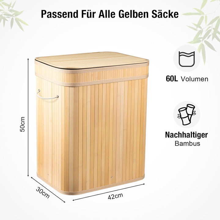 Bambus Müllsackständer mit Deckel – Stabiler Mülleimer für Gelbe Säcke, Abfallbehälter für Küche &amp; H