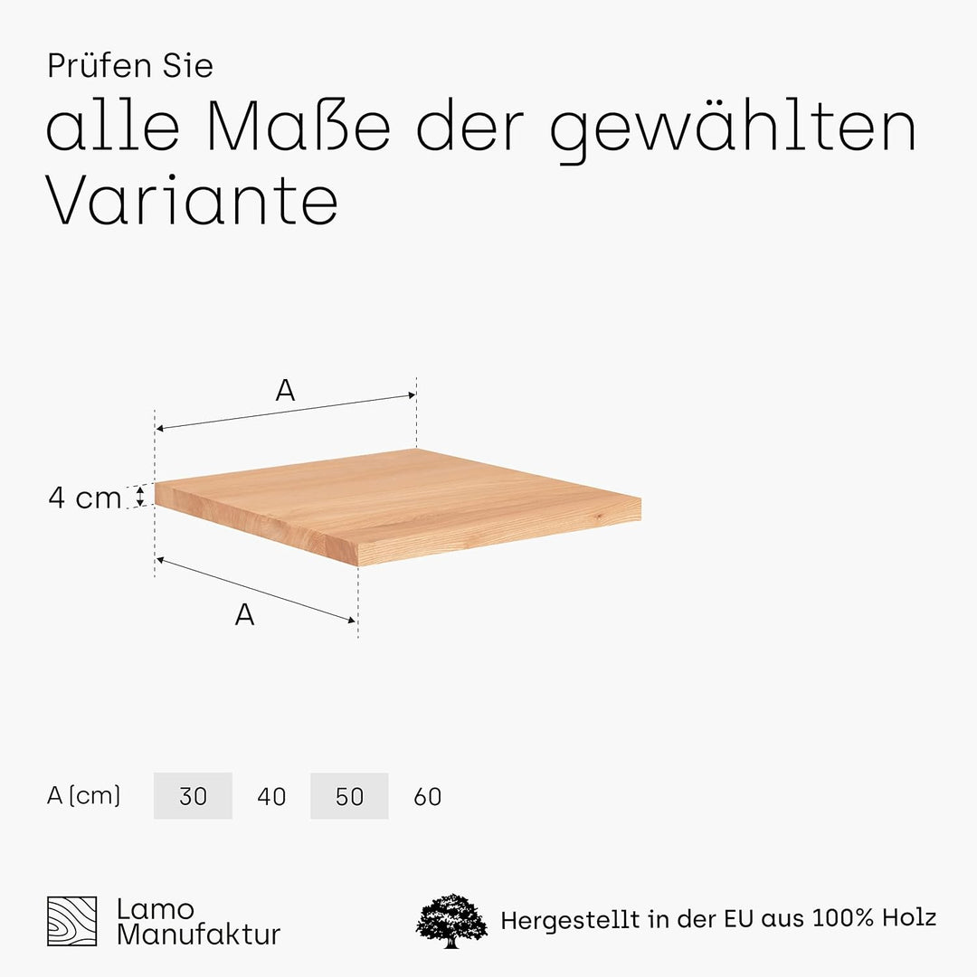 LAMO Manufaktur Holzplatte für Hocker Kindertisch Massivholzplatte 40x40 cm, Natur, LHG-01-A-002-40
