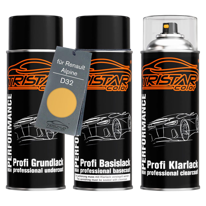 TRISTARcolor Autolack Spraydosen Set für Renault/Alpine D32 Jaune/Corn Yellow Grundlack Basislack Kl