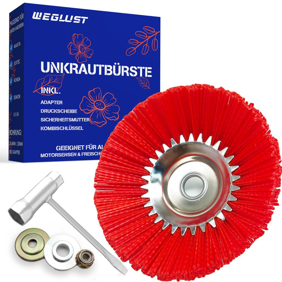 WEGLUST Nylon-Unkrautbürste für Motorsense, 200x25,4mm, mit Drahtbürste und Nylon-Borsten (Rot), Rot