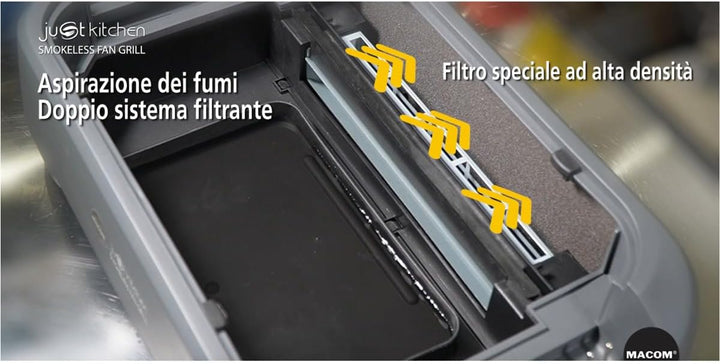 MACOM Elektrogrill/Grillplatte mit integrierter Dunstabzugshaube und doppeltem Filtersystem, für den