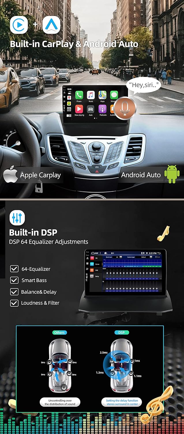 JOYX Android 12 IPS Autoradio Passt für Ford Fiesta (2008-2019) - 4G+64G - Eingebaut DSP/Carplay/And
