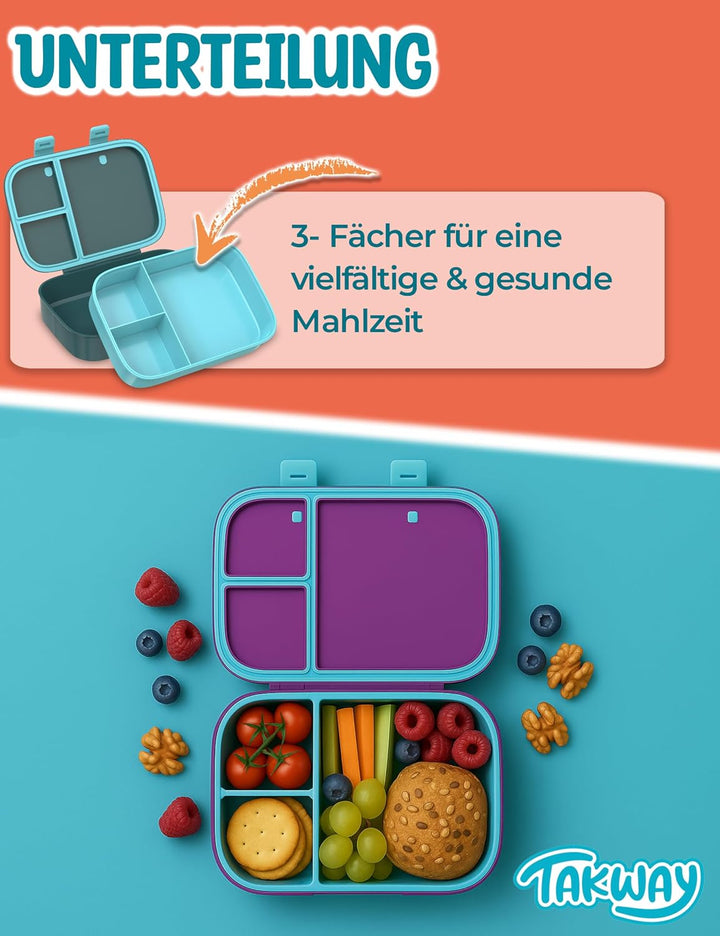 Brotdose Kinder mit Fächern - Bento Box Lunchbox BPA Frei - robust &amp; leicht zu öffnen (Grün), Grün