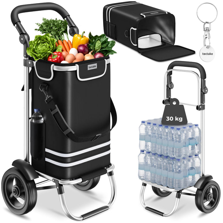 tectake® Einkaufstrolley 3-in-1 klappbar mit Kühltasche, 30 kg belastbar, 45,5 L, Einkaufsroller, Sh