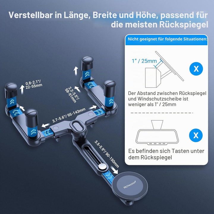 PROfezzion Handyhalterung Auto Magnet für Rückspiegel Autospiegel Auto Spiegel oder Lüftung Kompatib