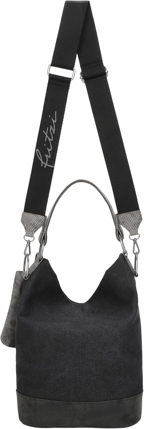 Fritzi aus Preussen Damen Izzy07 Canvas Hobo-Tasche Schwarz, Schwarz