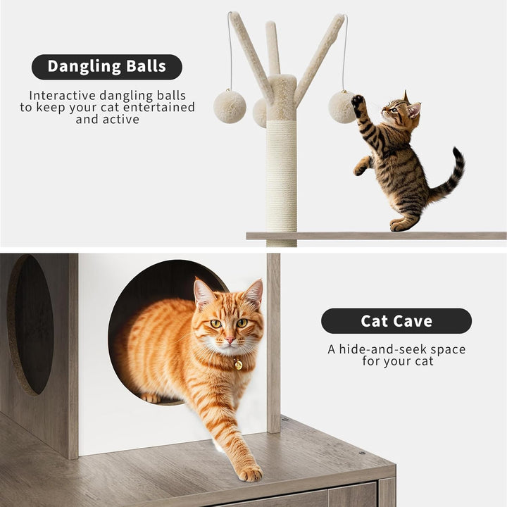 Kratzbaum Gross Mit Katzentoilettengehäuse, Versteckte Katzentoilette Mit Sisal-Kratzbaum Und Weiche