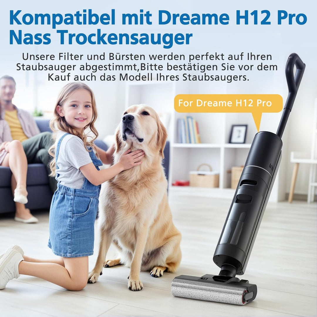 Bürstenrolle Filter Zubehör Kompatibel mit Dreame H12 Pro Trockensauger, 2 Bürstenrolle + 2 Filter +