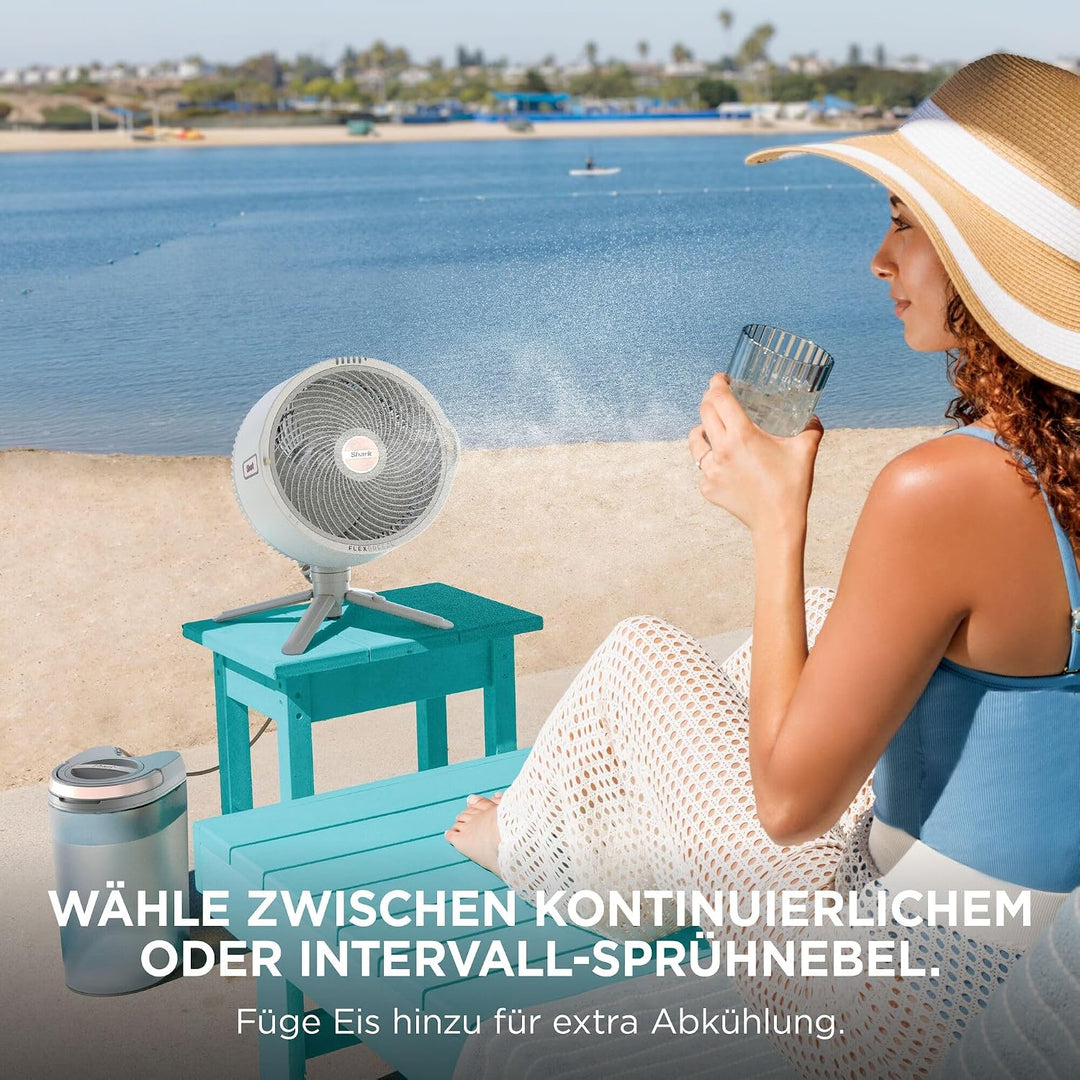 Shark FlexBreeze Pro Mist Akku-Ventilator für innen und aussen mit Sprühsystem, tragbarer Sprühtank,