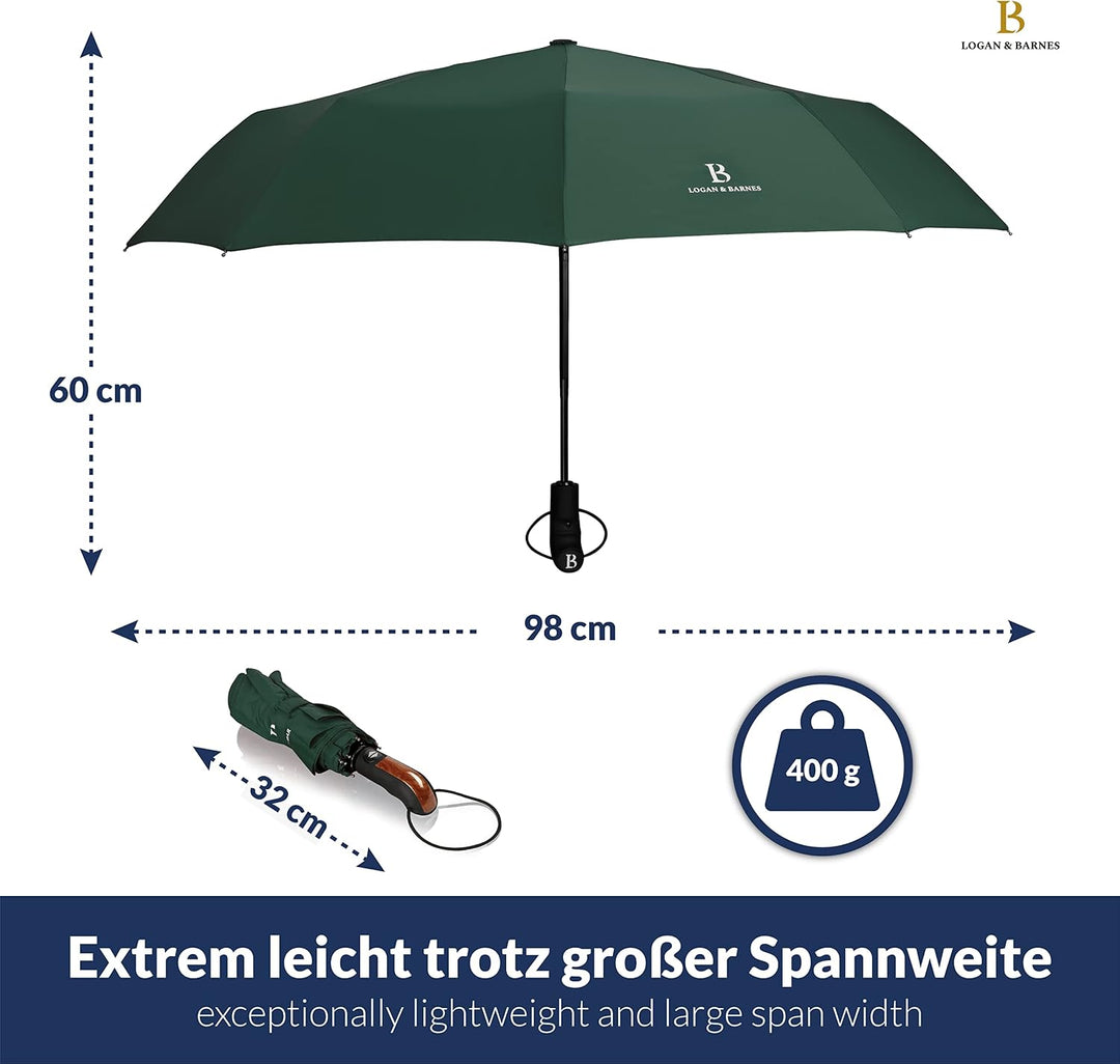 LOGAN &amp; BARNES Regenschirm sturmfest bis 140 km/h - Taschenschirm mit zertifizierter Teflon-Beschich