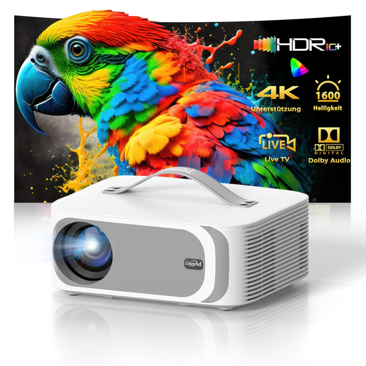 Beamer Passend für Netflix Dolby Audio|1600ANSI Lisowod HDR10 Mini Beamer 4K Heimkino mit eARC CEC |