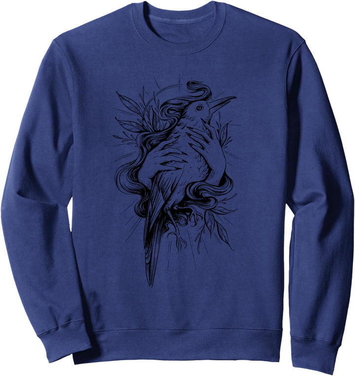 Skelett schwarzer Rabe in Hand, Vintage Gothic Dark Hexerei Sweatshirt