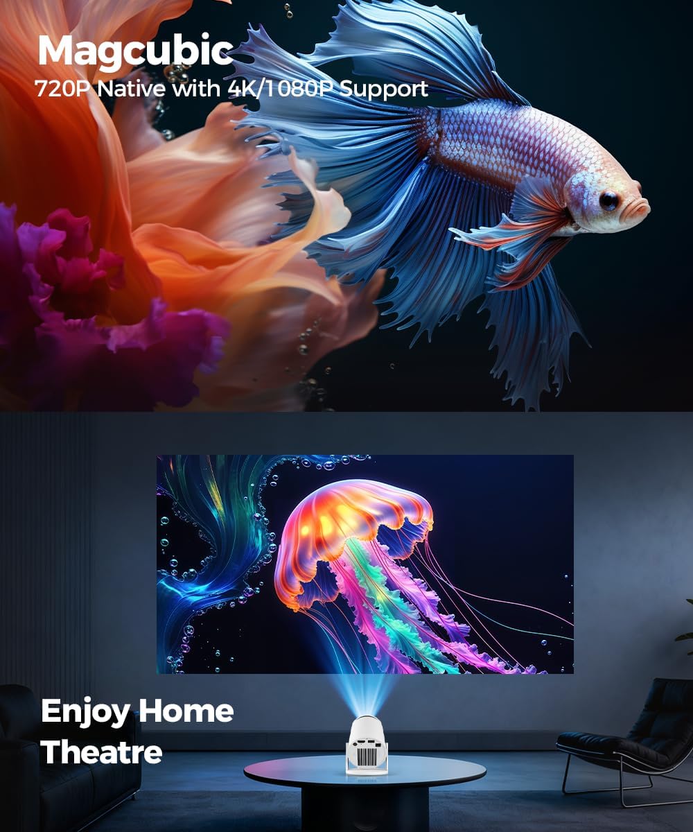 Mini Beamer 4K Unterstützt Android 11, Smart Projector 5G WiFi 6 BT 5.0, Mini Projektor Full HD 1080