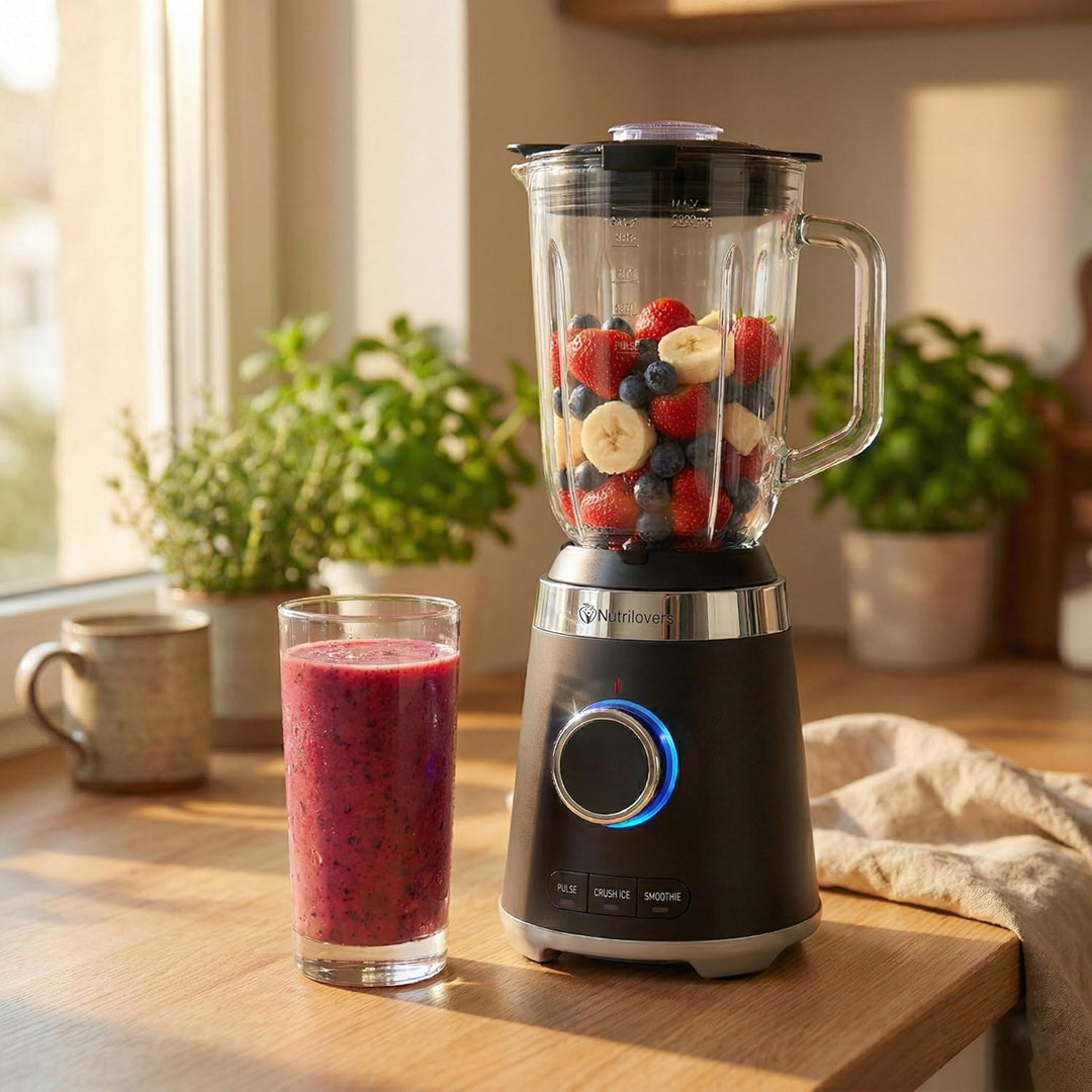 Nutrilovers Standmixer Glas NUTRI-BLENDER GLAS Edelstahl Standmixer mit Glasbehälter Hochleistung 13