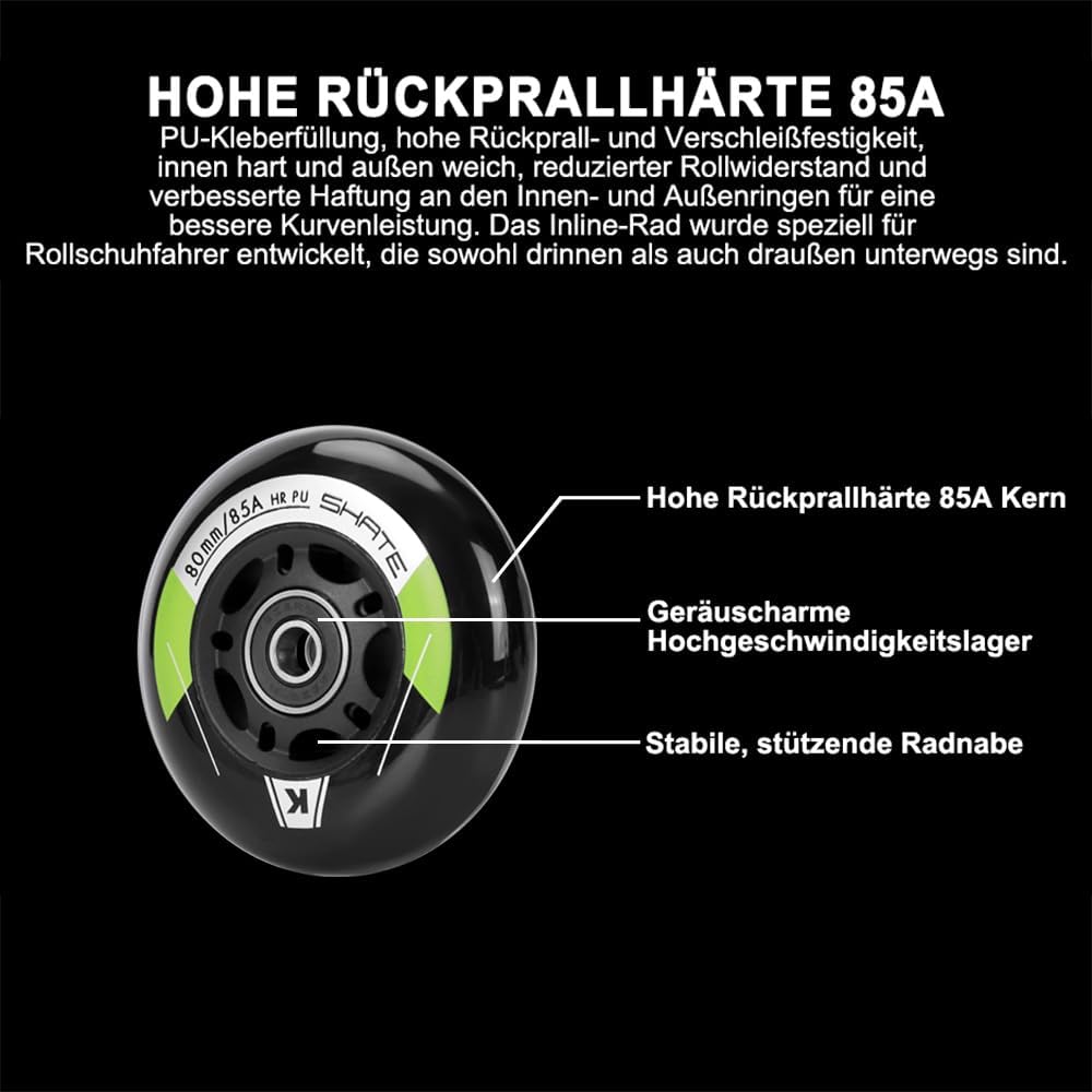 Inline Skate Rollen 80mm 76mm 72mm - 8 Stück Inline Skate Räder 85a inliner rollen mit kugellager AB