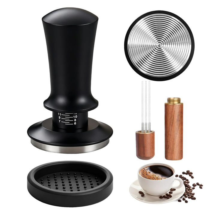 Tamper 58mm Set mit Mini Espresso Nadel und Espresso Tamper Matte | Gewindefuss und Verstellbarer Fe