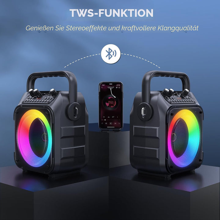 Wowstar Tragbare Karaoke Maschine mit 2 kabellose Mikrofone, Bluetooth Lautsprecher Box für Erwachse
