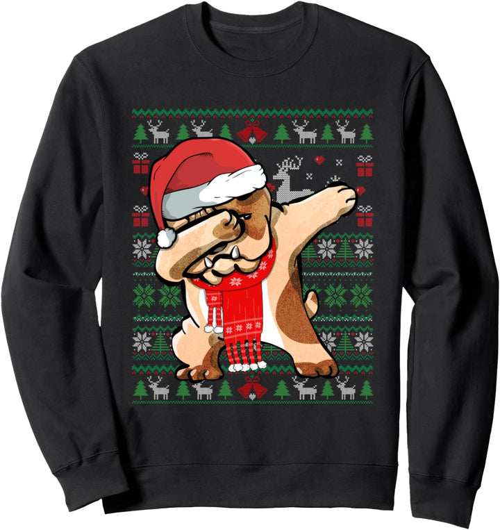 Dabbing Bulldog Ugly Christmas Sweater Funny Party Kostüm Sweatshirt