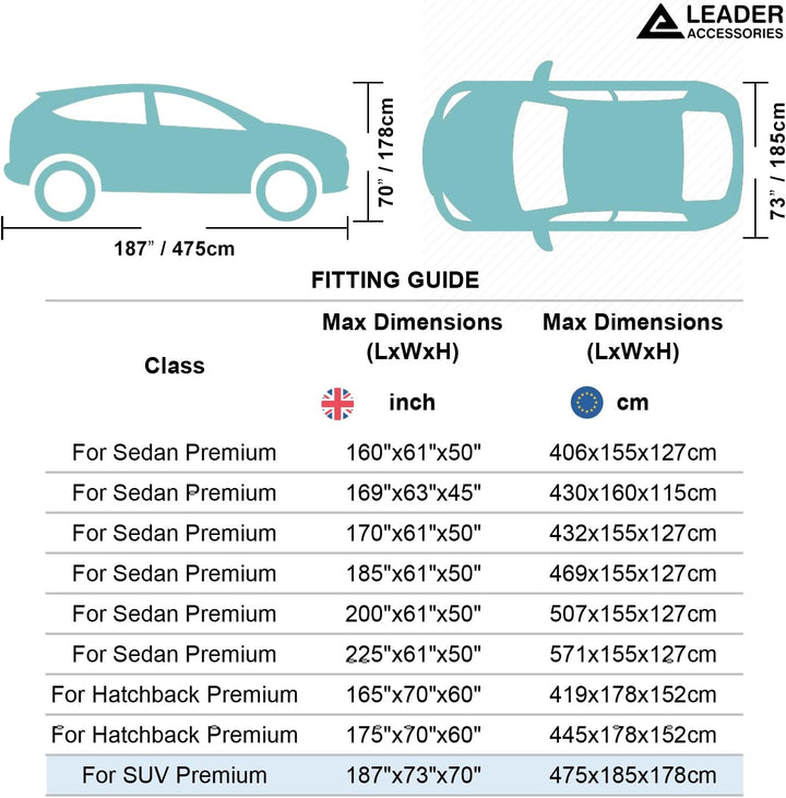 Leader Accessories Premium Autoabdeckung 5-lagig wasserdicht Ganzgarage wetterfest Autoabdeckplane U