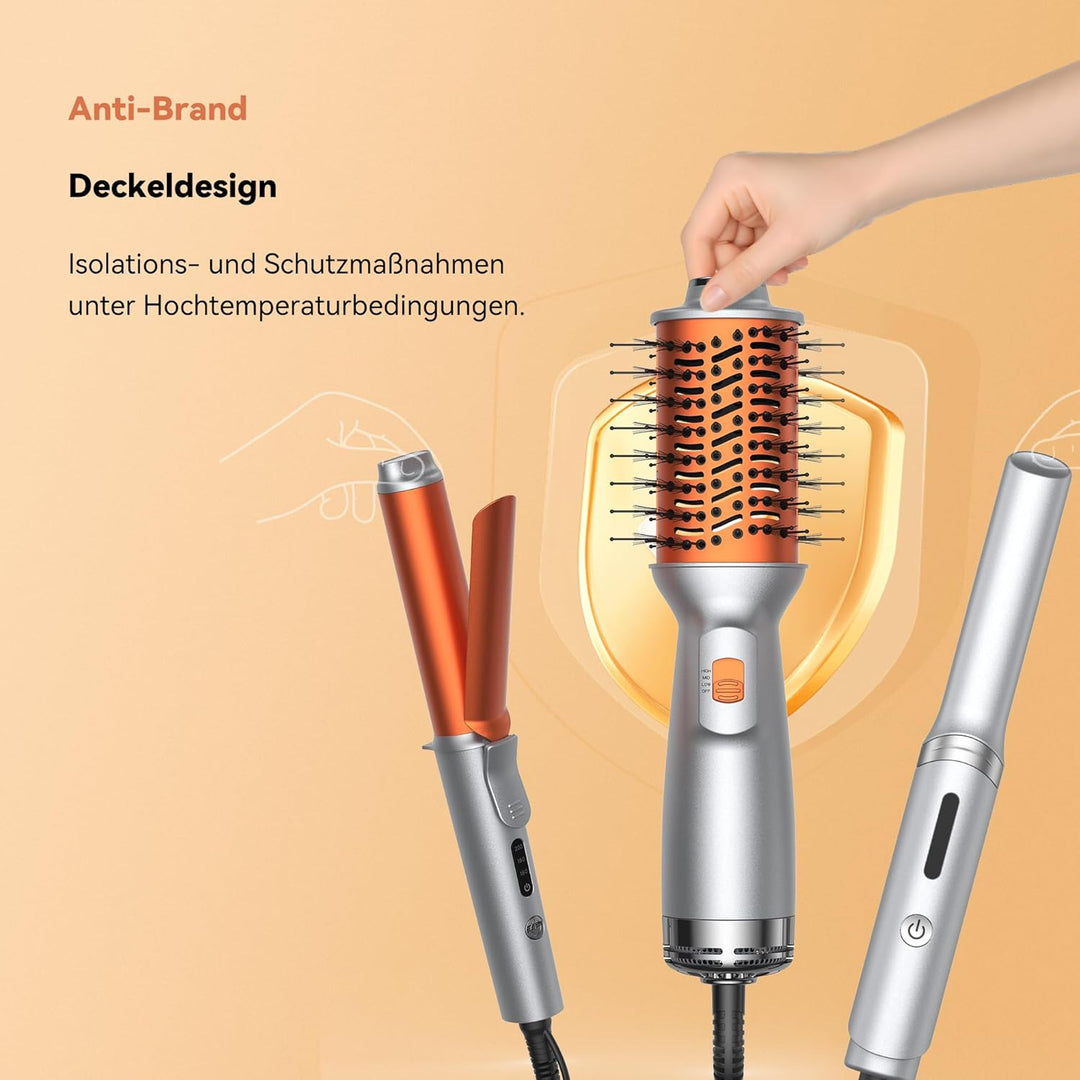 Reise Warmluftbürste Styling-Set, 4-in-1 Heissluftbürste mit 100–240V Doppelspannung, 25 mm Lockenst