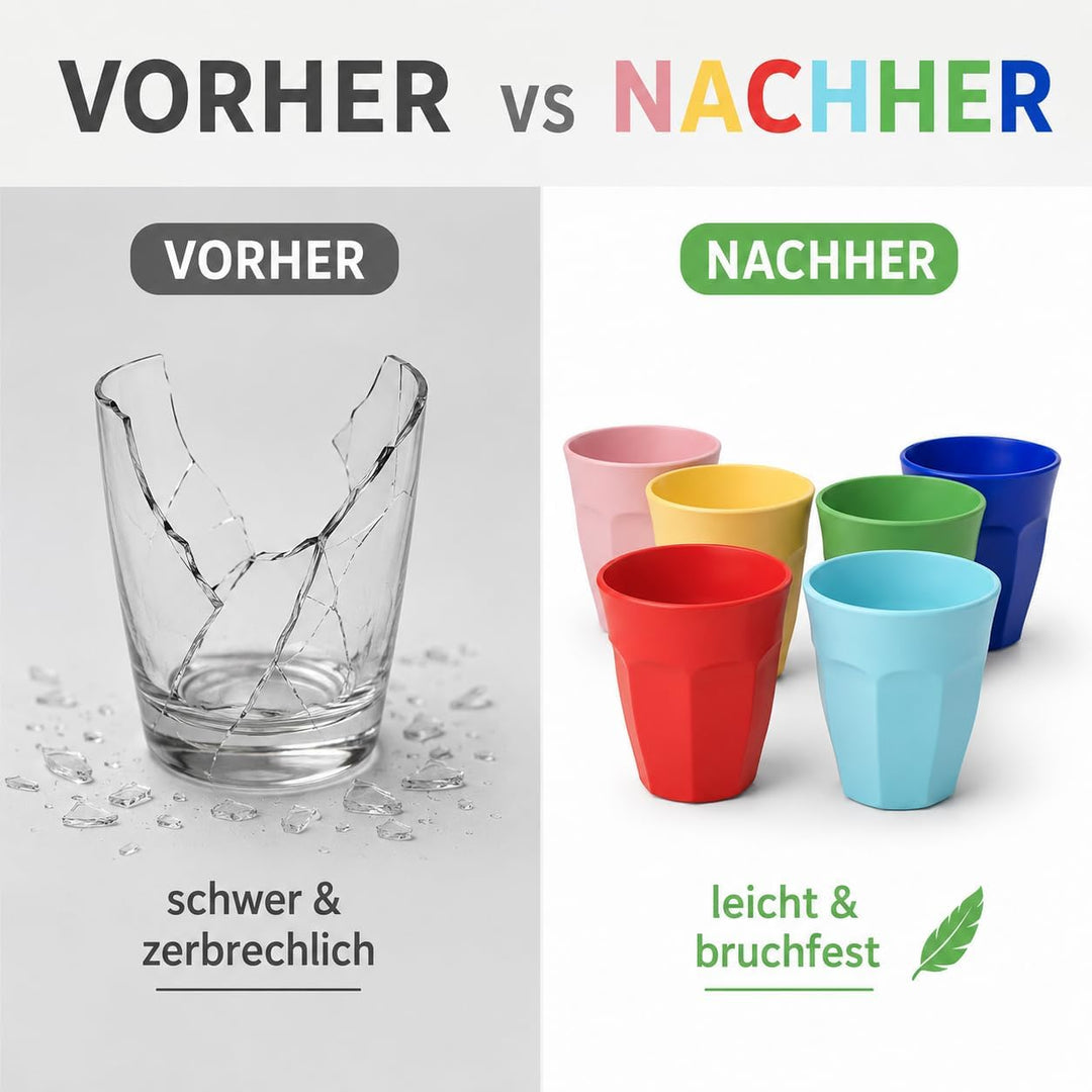ReWu Melamin Becher 6er Set bunt, 250 ml | BPA-frei, robust, leicht Becher Set, Becher Set