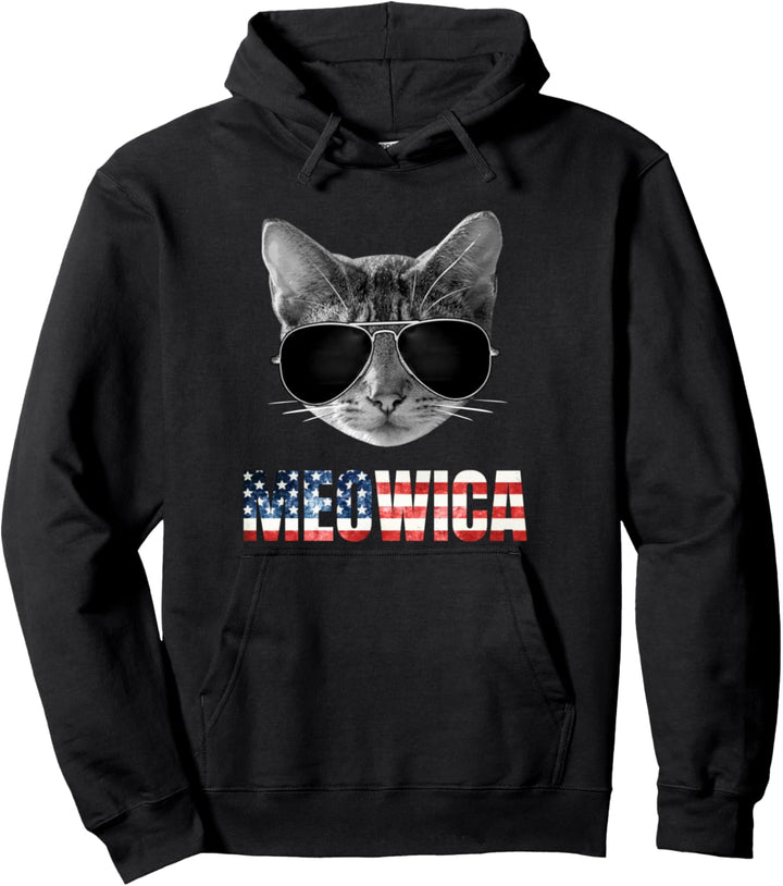 4th of July American Flag Shirt Funny Cat Meowica Gift Pullover Hoodie