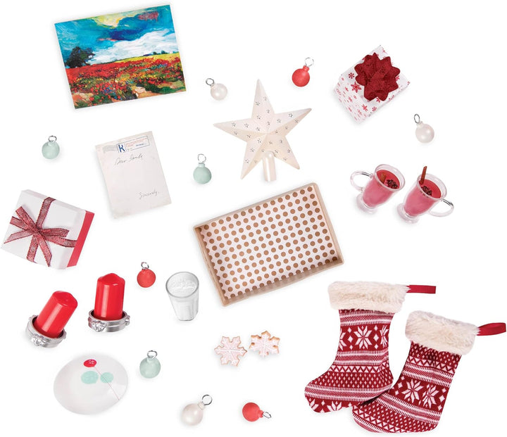 Our Generation Puppenzubehör – Puppenhaus Zubehör Weihnachten mit Weihnachtsbaum, Geschenke, Deko –