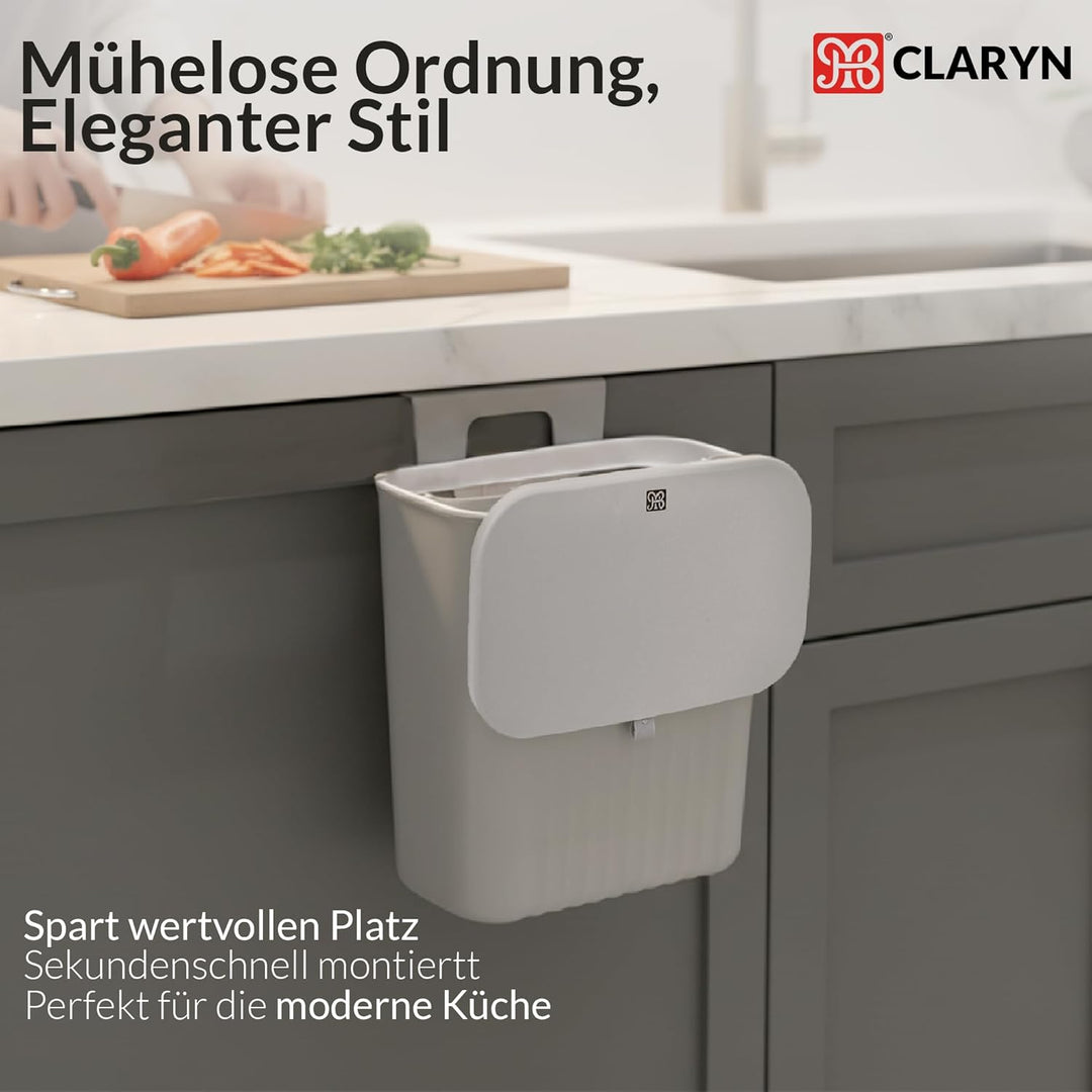 MBI CLARYN Hängender Mülleimer Küche 9L | Geruchsdichter Biomülleimer mit Deckel | Küchenabfalleimer