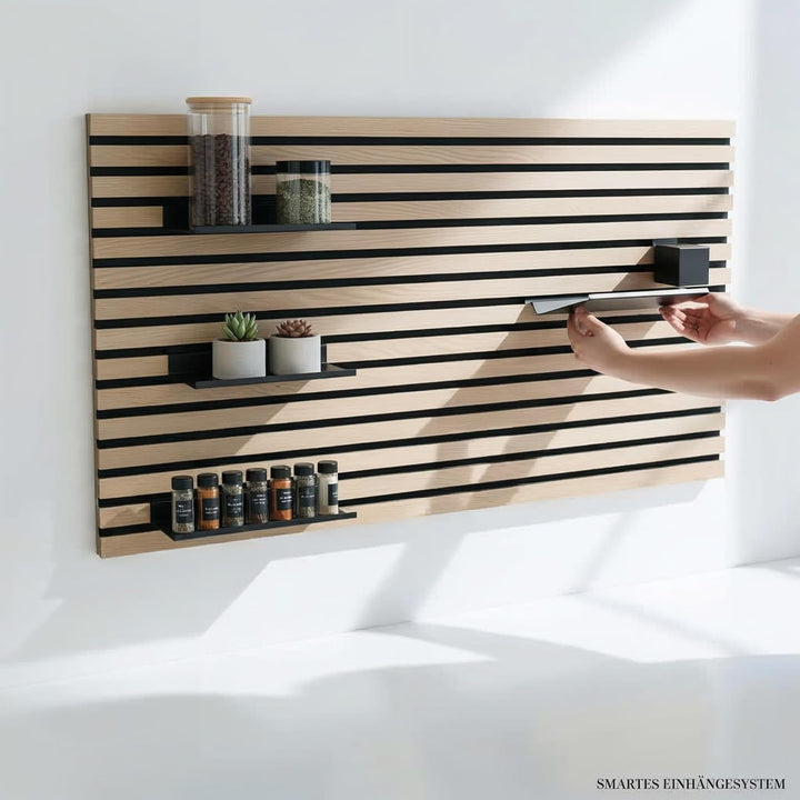 Steinmine - Designmanufaktur Wandorganizer (40 x 60 cm) - Akustikpaneel mit Eichenholzlamellen - ink