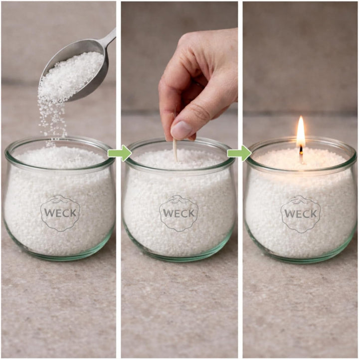 UNiTWIST® SparkMini DIY Kerzenset – Candle Making Kit im WECK® Glas | 6× 220 ml Tulpengläser, Korkde