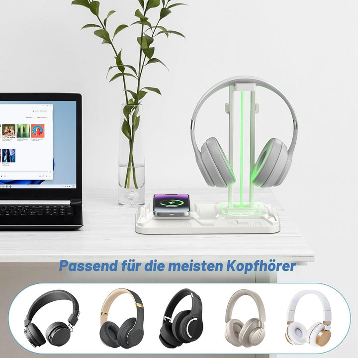 KDD Gaming Headset Halterung mit Wireless Ladegerät - Controller Halterung &amp; Kopfhörer Ständer mit 9