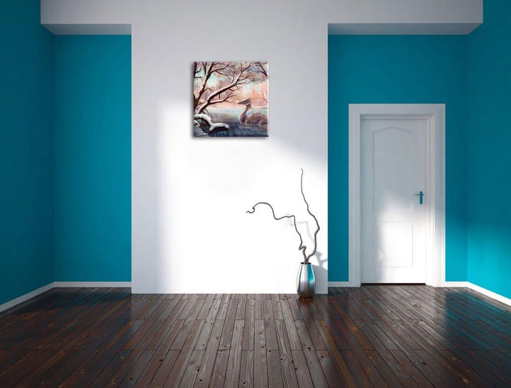 Pixxprint Drache im schneebedeckten Wald, Format: 70x70 auf Leinwand, 70x70
