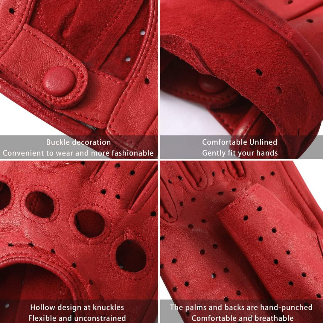 Harssidanzar Lady Fingerlose Lederhandschuhe Schaffell Single Line Half Finger GL012 XL Rot, XL Rot