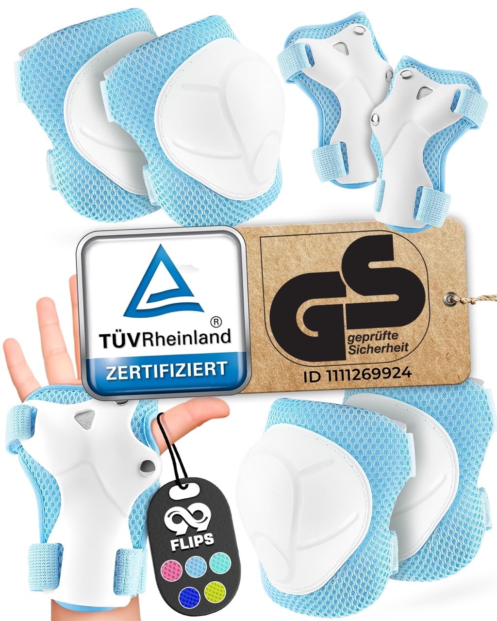 99FLIPS Knieschoner Kinder 3 Jahre Schoner Inliner Kinder - Schlittschuhe Kinder [6er Set] FLASH - X