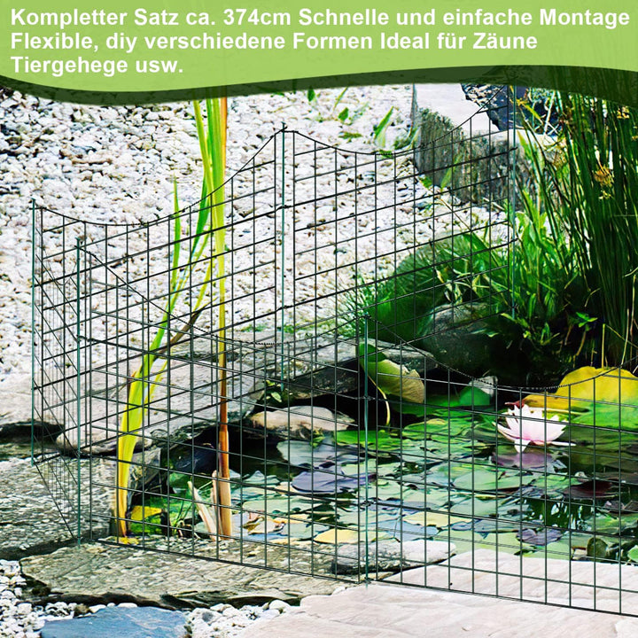 Izrielar Teichzaun Gartenzaun, 11 Stück Set Gitterzaun, Teichzaun Steckzaun Metallzaun - 5 Zauneleme