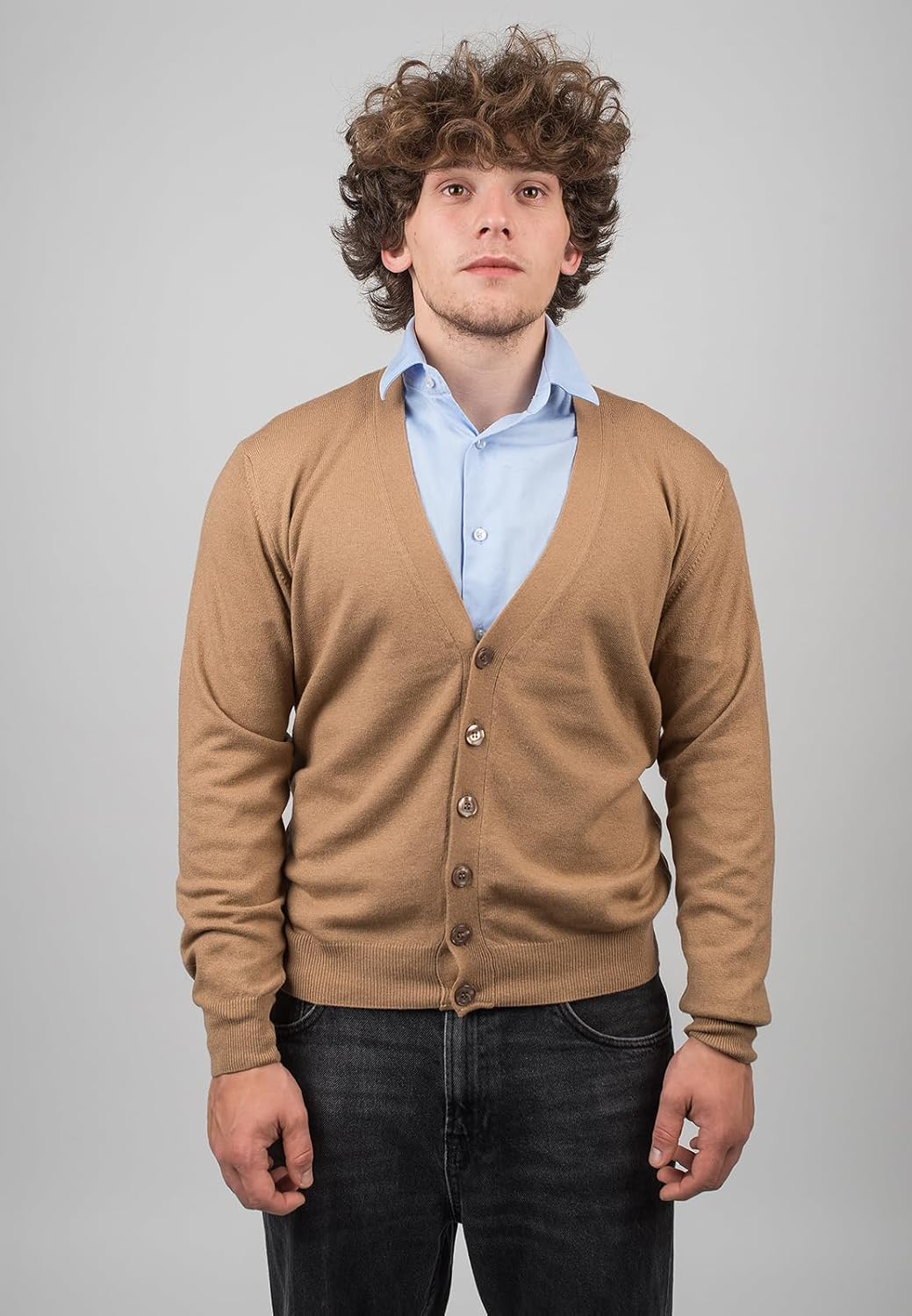 Strickjacke aus gemischtem Kaschmir, Made in Italy - Herren, Kamel
