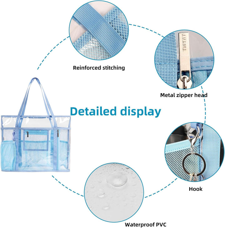 TINYAT Grosse transparente Tragetasche für Damen, transparent, Netzstoff, Strandtasche, Schultertasc