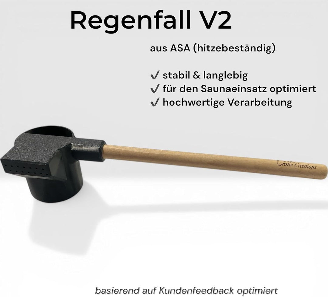 Saunakelle Regenfall by CSD, 300 ml Aufgusskelle mit Regeneffekt, Buchenholzgriff, Schwarz
