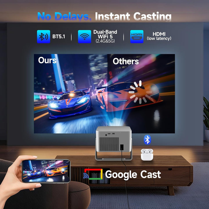 Magcubic Beamer 4K mit【Google TV】 Native1080P Mini Beamer mit WiFi 5, Bluetooth 5.1,15W-Lautsprecher