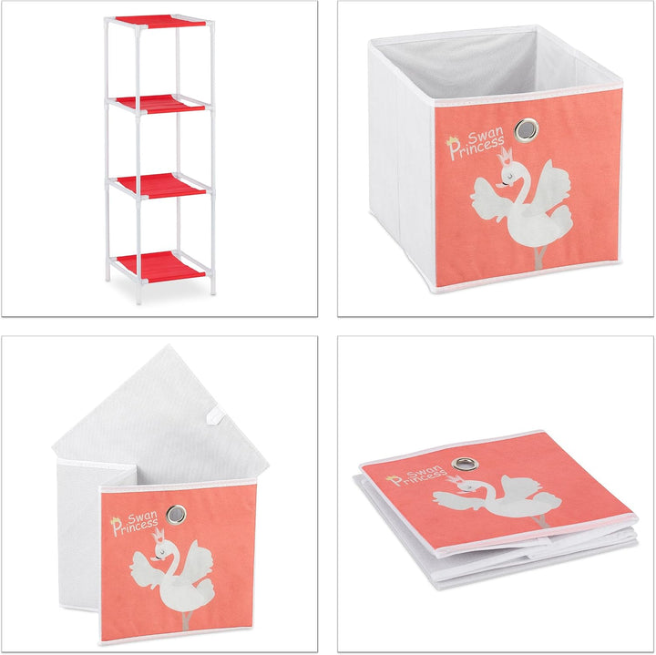Relaxdays Kinderregal mit 3 Boxen, Spielzeug, Mädchen, Schwan-Design, Regal Kinderzimmer, HBT 89 x 2