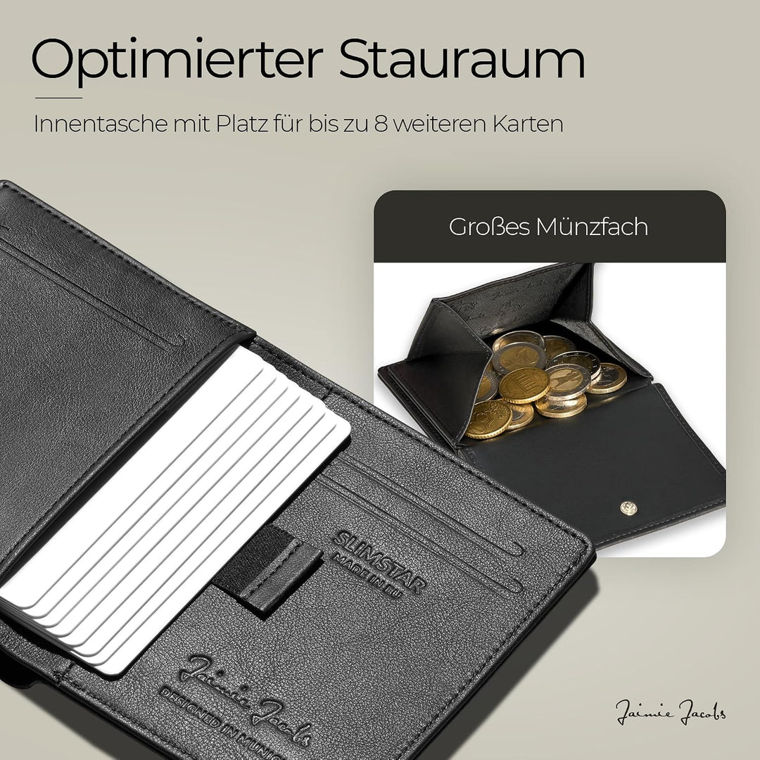 Jaimie Jacobs SLIMSTAR mit grossem Münzfach dünne Geldbörse Leder Slim Wallet Hochformat Geldbeutel